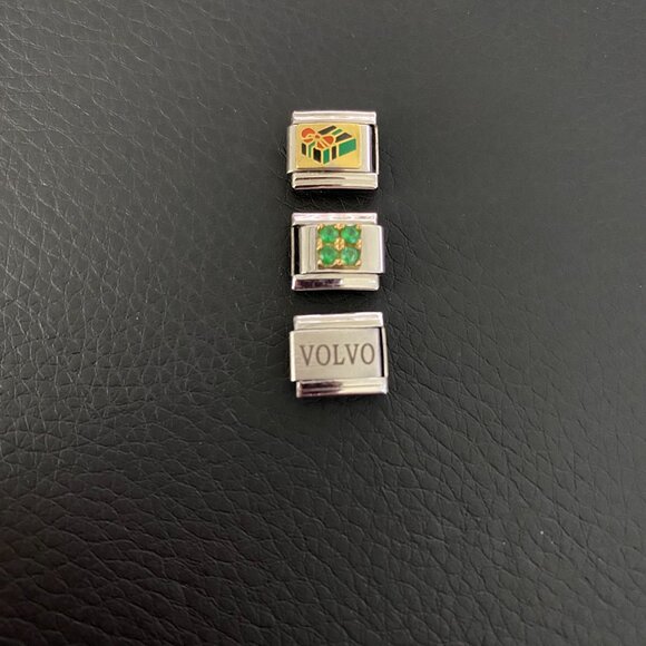 3  Vintage Italian Stainless Steel 9MM Charms - Volvo, May 4 Gem, Wrapped Gift - Picture 4 of 13